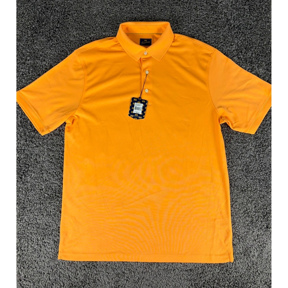 Tourney Mens Solid Polo Shirt Orange Short Sleeve Performance Golf Top Large NEW